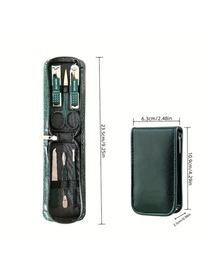 Green Professional Nail Care Kit 6pcs Stainless Steel Manicure Set Portable Travel Case - Image 4