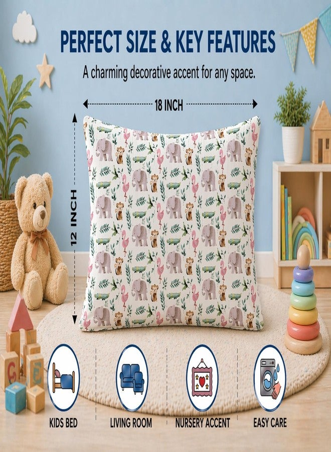 VLYSIUM Kids Pillow 12x18 Inch, Soft Polyester Fabric, Cute Jungle Animal Pattern Print (Elephant, Flamingo, Monkey & Crocodile), Baby Pillow for 1–5 Years, Neck Support Cushion – Pack of 1 - Image 3