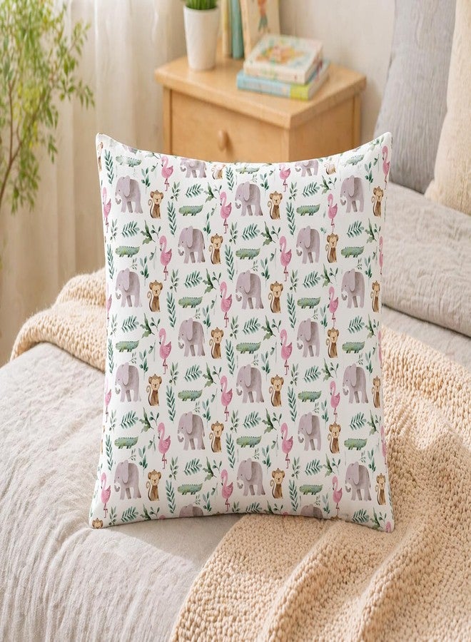 VLYSIUM Kids Pillow 12x18 Inch, Soft Polyester Fabric, Cute Jungle Animal Pattern Print (Elephant, Flamingo, Monkey & Crocodile), Baby Pillow for 1–5 Years, Neck Support Cushion – Pack of 1 - Image 1