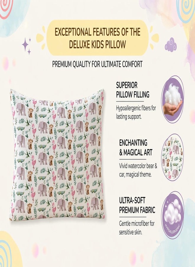 VLYSIUM Kids Pillow 12x18 Inch, Soft Polyester Fabric, Cute Jungle Animal Pattern Print (Elephant, Flamingo, Monkey & Crocodile), Baby Pillow for 1–5 Years, Neck Support Cushion – Pack of 1 - Image 5
