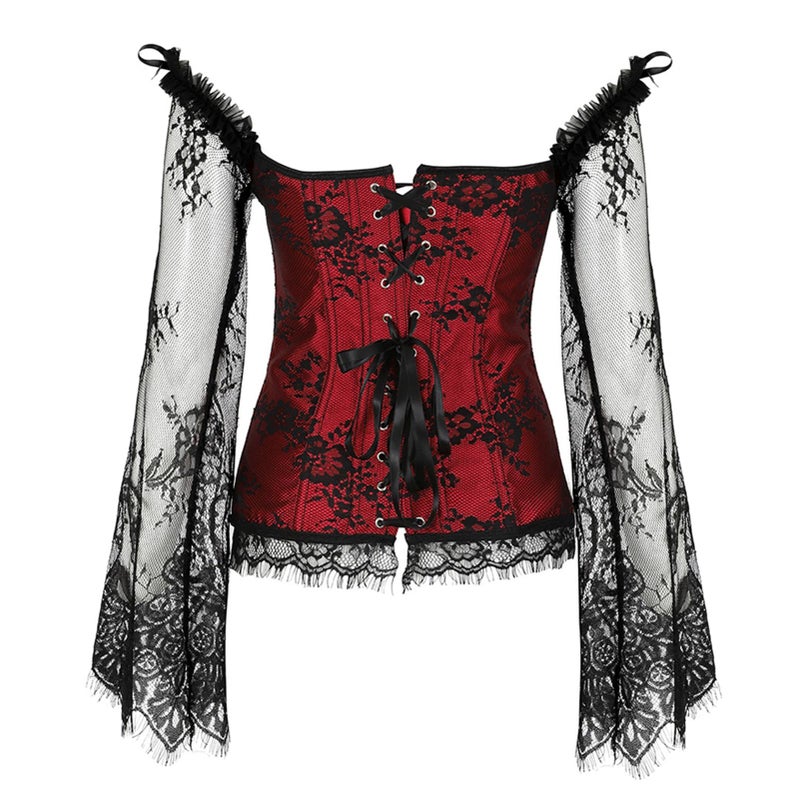Zhitunemi Corset Tops For Women Renaissance: Womens Halloween Costume Corset Renaissance Fair - Historical Reenactment Events Medium Red - Image 3