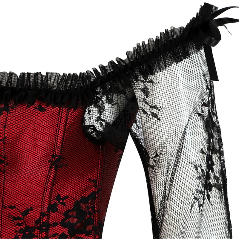 Zhitunemi Corset Tops For Women Renaissance: Womens Halloween Costume Corset Renaissance Fair - Historical Reenactment Events Medium Red - Image 5