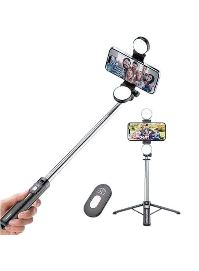 التخطيط حامل ثلاثي مرن من Plokama Live K7 Pro مقاس 110 سم وعصا سيلفي مع إضاءة LED مزدوجة لمنشئي المحتوى - Image 1