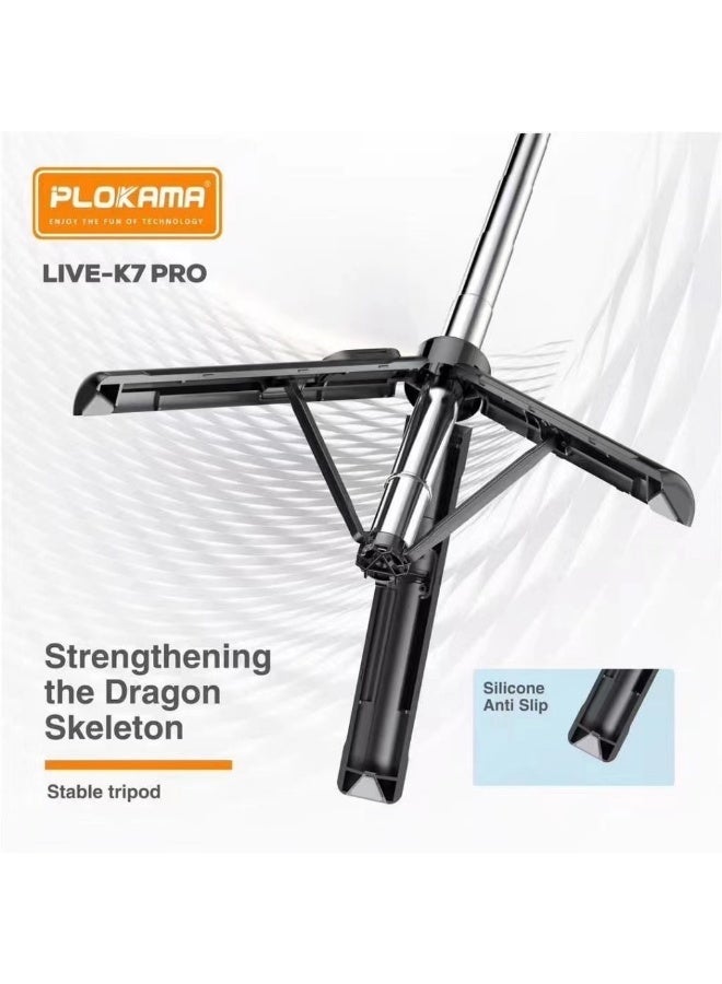 التخطيط حامل ثلاثي مرن من Plokama Live K7 Pro مقاس 110 سم وعصا سيلفي مع إضاءة LED مزدوجة لمنشئي المحتوى - Image 4