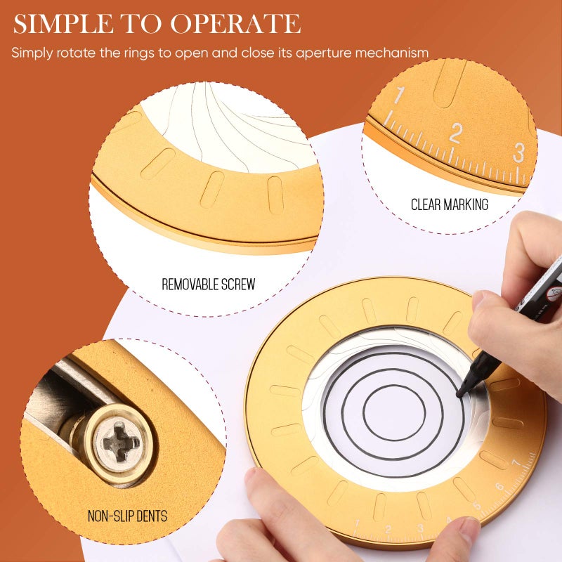 Zonon Circle Drawing Maker Stainless Steel Adjustable Round Circle Template Tool Ring Making Tool with Black Flannelette Bag for Drafting, 125 mm(Yellow) - Image 3