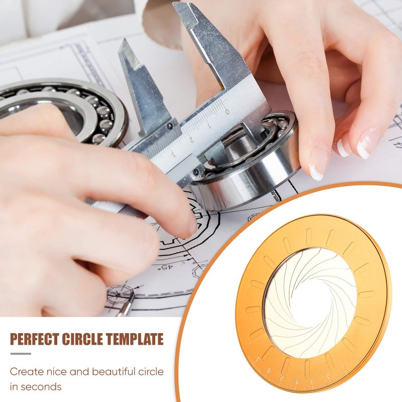 Zonon Circle Drawing Maker Stainless Steel Adjustable Round Circle Template Tool Ring Making Tool with Black Flannelette Bag for Drafting, 125 mm(Yellow) - Image 5