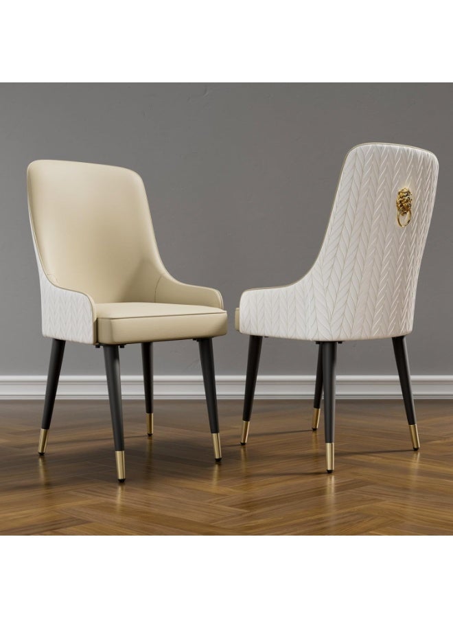 ويسفور طقم كراسي طعام من كرسيين عصريين مبطنين مع مسند ظهر، كراسي مميزة بدون أذرع بأرجل معدنية للمطبخ وغرفة المعيشة وغرفة النوم باللون البيج والأبيض - Image 1