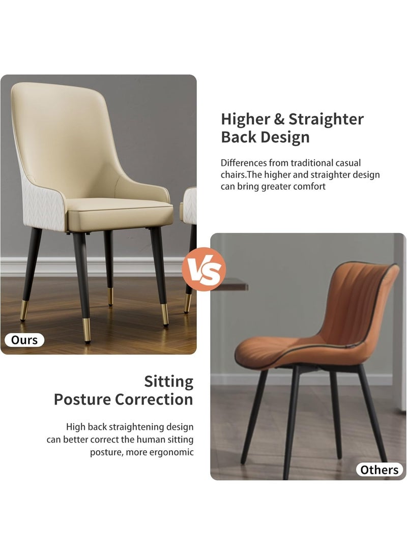 ويسفور طقم كراسي طعام من كرسيين عصريين مبطنين مع مسند ظهر، كراسي مميزة بدون أذرع بأرجل معدنية للمطبخ وغرفة المعيشة وغرفة النوم باللون البيج والأبيض - Image 3