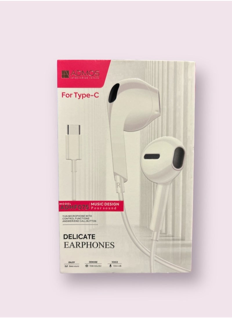 Admos Wired earphone with Type C input with microphone, compatible with all high-quality phones 