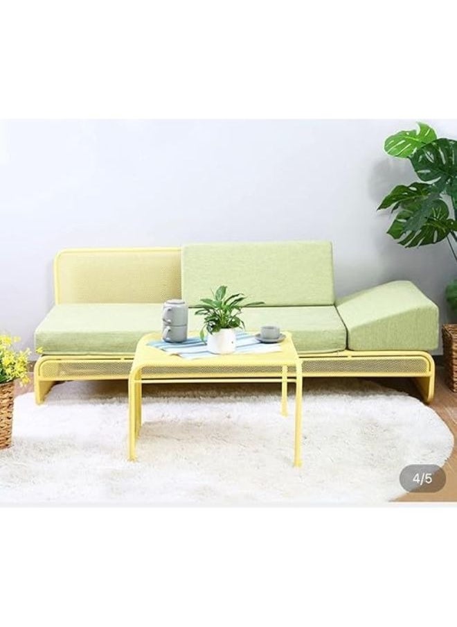 Harmony Home - Harmony Home 4-Seater Outdoor Sofa Set, 25x68x37 cm, Modern Wicker Patio Bistro Furniture with Cushioned Chairs & Tempered Glass Table, Metal Frame, Yellow - Image 1