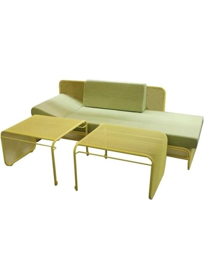 Harmony Home - Harmony Home 4-Seater Outdoor Sofa Set, 25x68x37 cm, Modern Wicker Patio Bistro Furniture with Cushioned Chairs & Tempered Glass Table, Metal Frame, Yellow - Image 1
