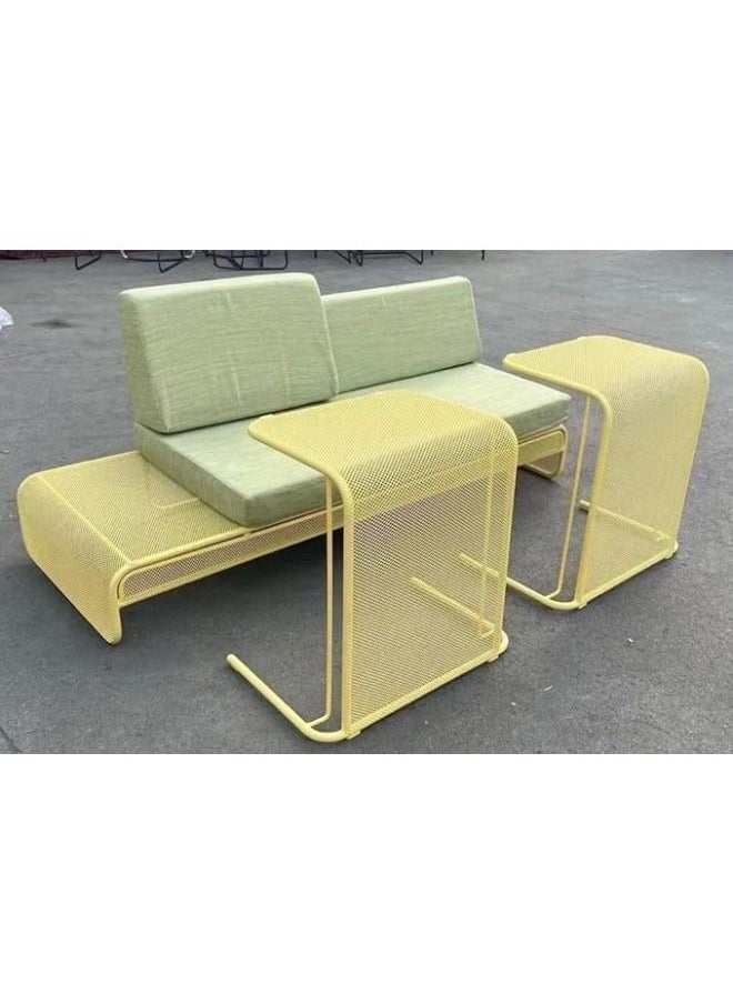Harmony Home - Harmony Home 4-Seater Outdoor Sofa Set, 25x68x37 cm, Modern Wicker Patio Bistro Furniture with Cushioned Chairs & Tempered Glass Table, Metal Frame, Yellow - Image 1