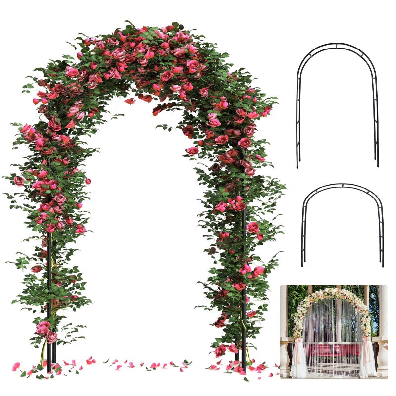 ROOLLYA Thickened 0.7mm Tube Garden Arch Trellis, 4.6 * 7.8 or 6.4 * 7.5Ft, Metal Archway Arbor Stable Outdoor Garden Trellis for Climbing Plants, Party Wedding Arch Decoration - Image 1