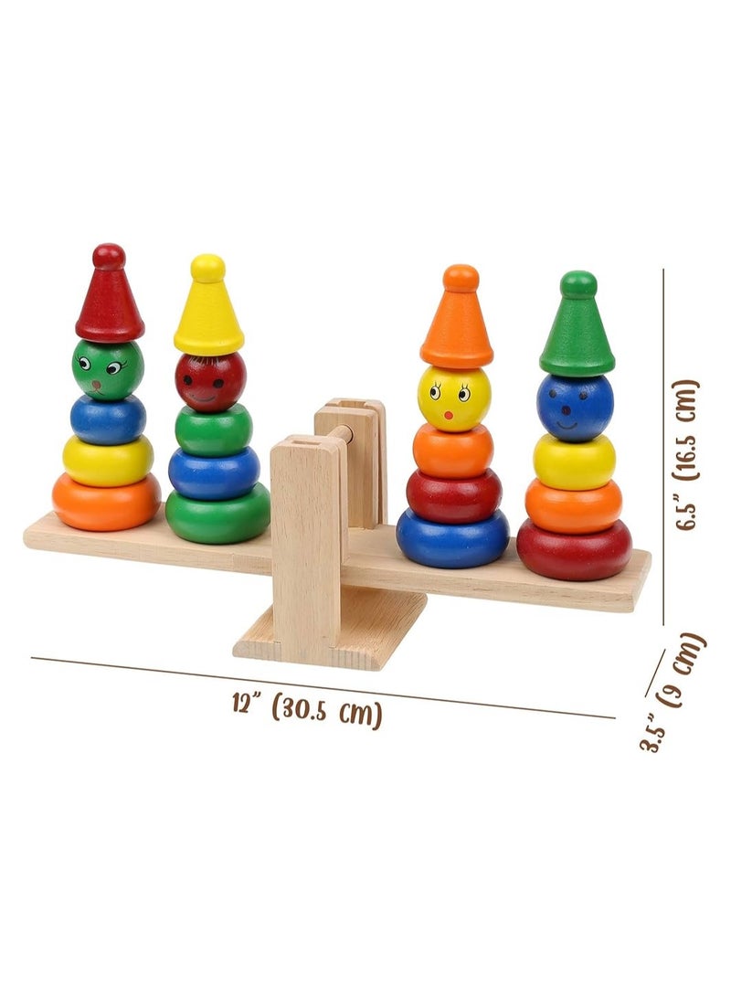Clown Balance Game (Multicolor) - Wooden Clown Balance Game Set for Kids - Clown Game with 4 Ring Towers - Educational Wooden Balance Game with Colorful Cone Rings - Clown Balance Game for Baby - Wooden Seesaw Game for Kids - Birthday Gift Toys for Girls and Boys - Sensory Development Toys - Montessori Toys - Nursery Toys  - Image 2