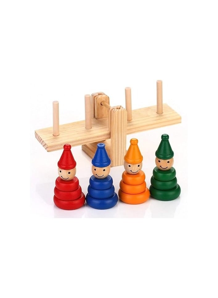 Clown Balance Game (Multicolor) - Wooden Clown Balance Game Set for Kids - Clown Game with 4 Ring Towers - Educational Wooden Balance Game with Colorful Cone Rings - Clown Balance Game for Baby - Wooden Seesaw Game for Kids - Birthday Gift Toys for Girls and Boys - Sensory Development Toys - Montessori Toys - Nursery Toys  - Image 3