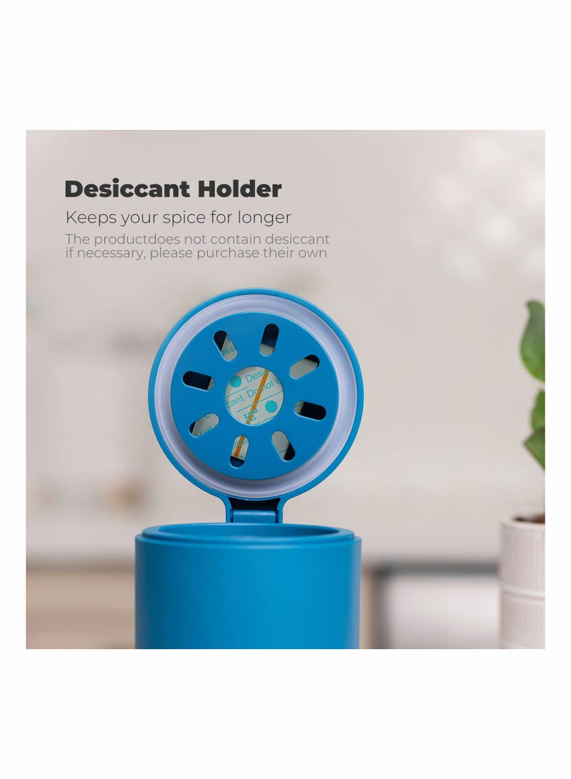 SYOSI برطمانات توابل زجاجية مقاومة للرطوبة مع ملاعق مجموعة من 2 سعة 10 أوقيات 300 مل زجاجات توابل صغيرة لحفظ التوابل مع أغطية قابلة للفتح للملح والسكر والفلفل والفلفل الحار في المطبخ باللون الأزرق - Image 4