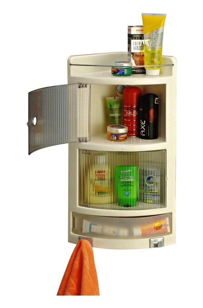 CRYSTAL BATHROOM CORNER CABINET IVORY WALL MOUNTED MULTIPURPOSE BATHROOM CABINET WITH SHELF ORGANIZER