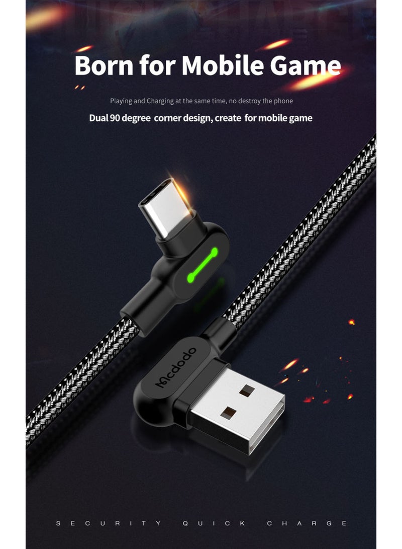 مكدودو كابل USB-C بزاوية 90 درجة للشحن والبيانات مع مؤشر LED ودعم QC4.0، بطول 3 أمتار، أسود، CA-5283 - Image 2