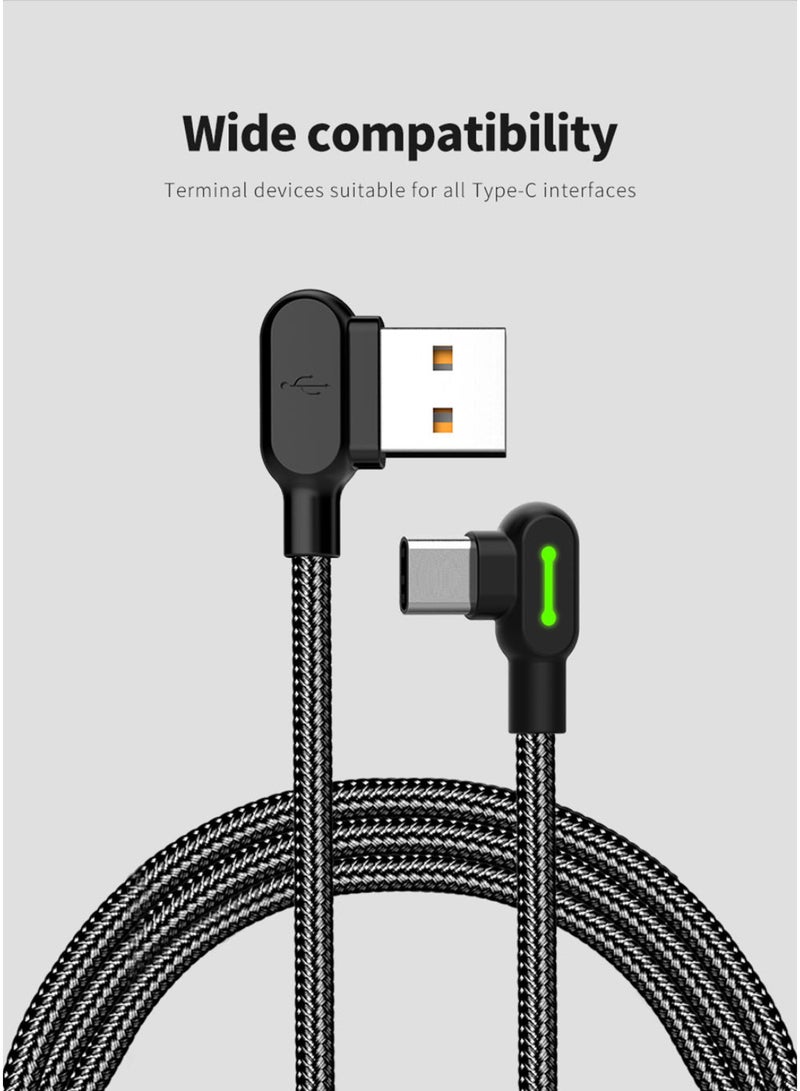مكدودو كابل USB-C بزاوية 90 درجة للشحن والبيانات مع مؤشر LED ودعم QC4.0، بطول 3 أمتار، أسود، CA-5283 - Image 1