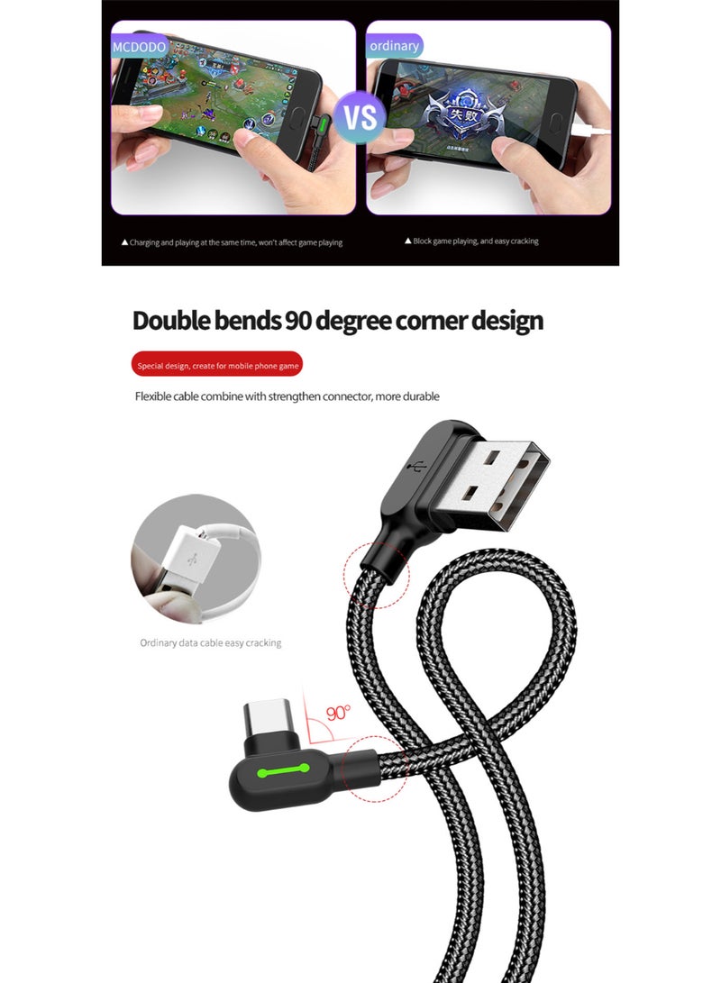 مكدودو كابل USB-C بزاوية 90 درجة للشحن والبيانات مع مؤشر LED ودعم QC4.0، بطول 3 أمتار، أسود، CA-5283 - Image 4