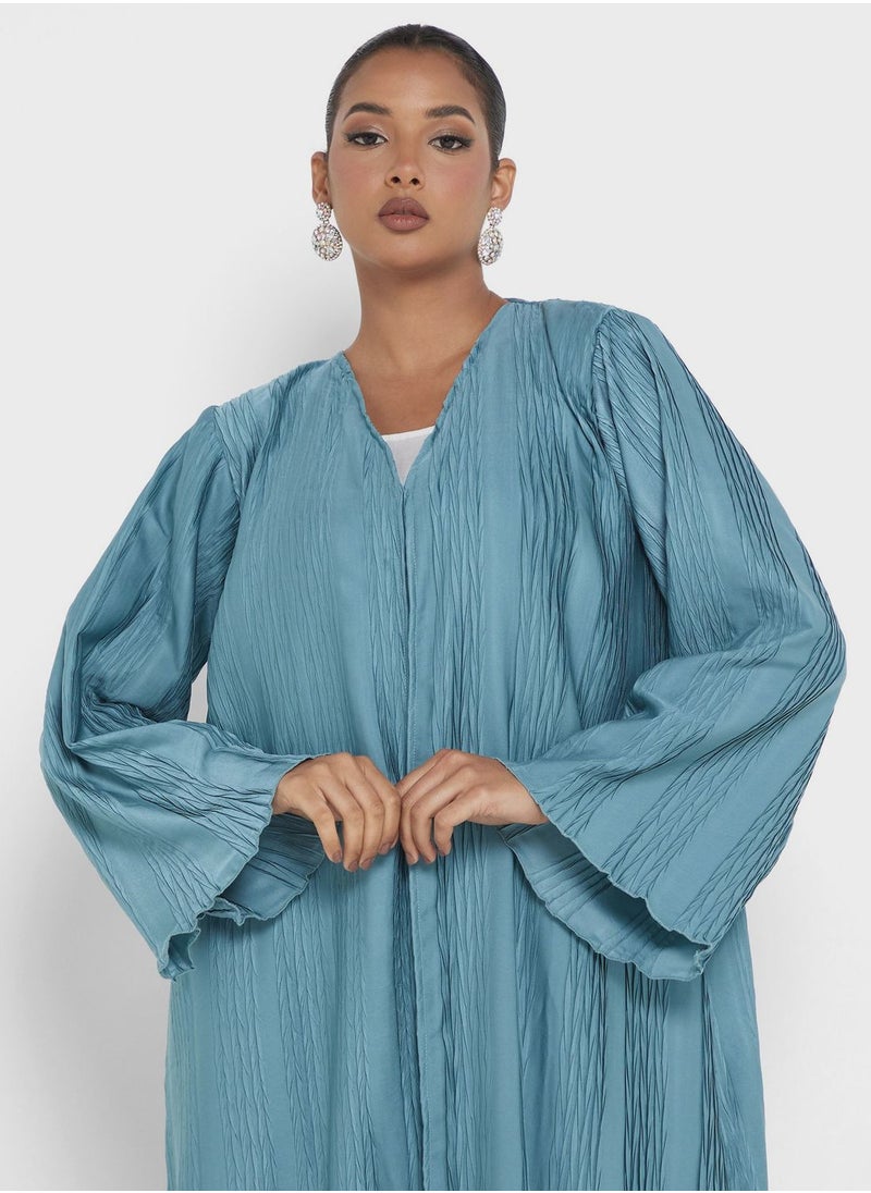 hayas closet - V-Neck Pleated Abaya - Image 1