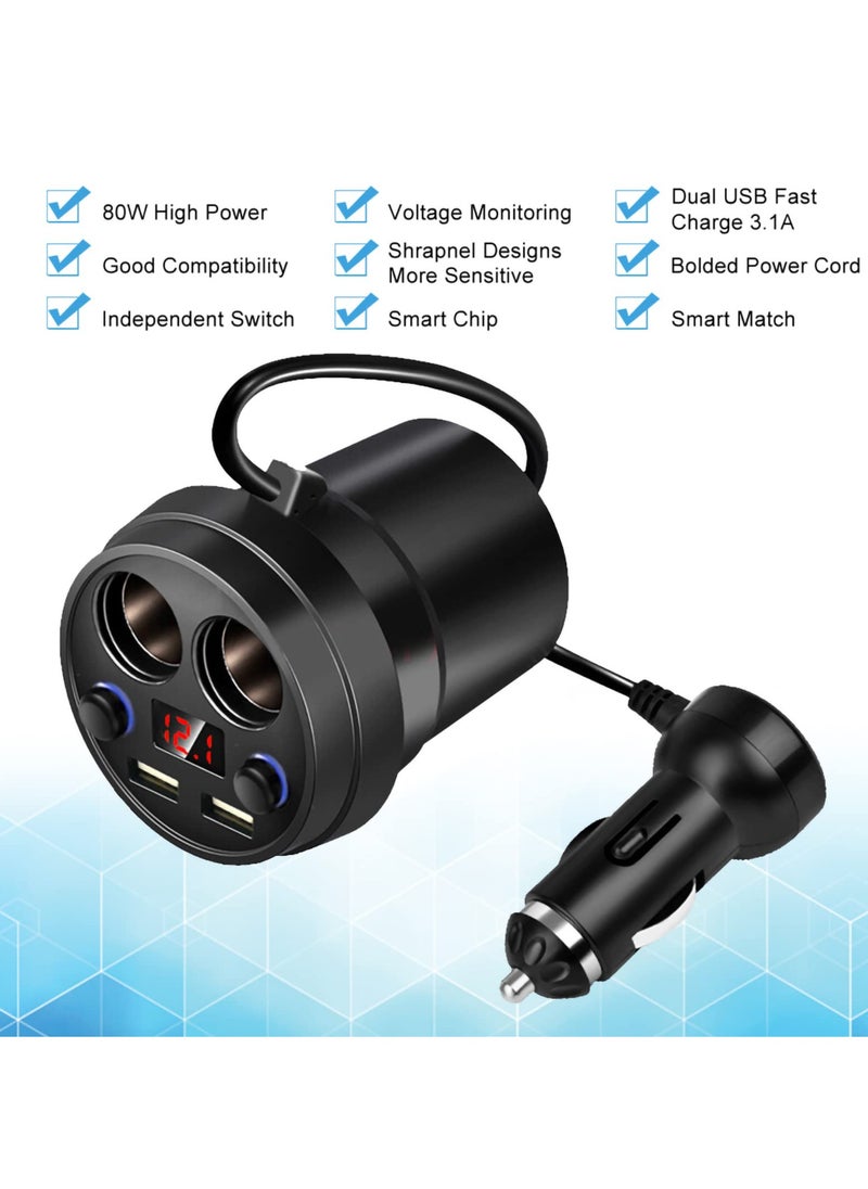 erorex - 2 Sockets Car Cigarette Lighter Splitter 12v and 24v 120w Car Power Adapter Inverter 3.1a Dual Usb Port Car Charger Quick Charging Compatible With Phone Androids Gps Dash Cam - Image 1