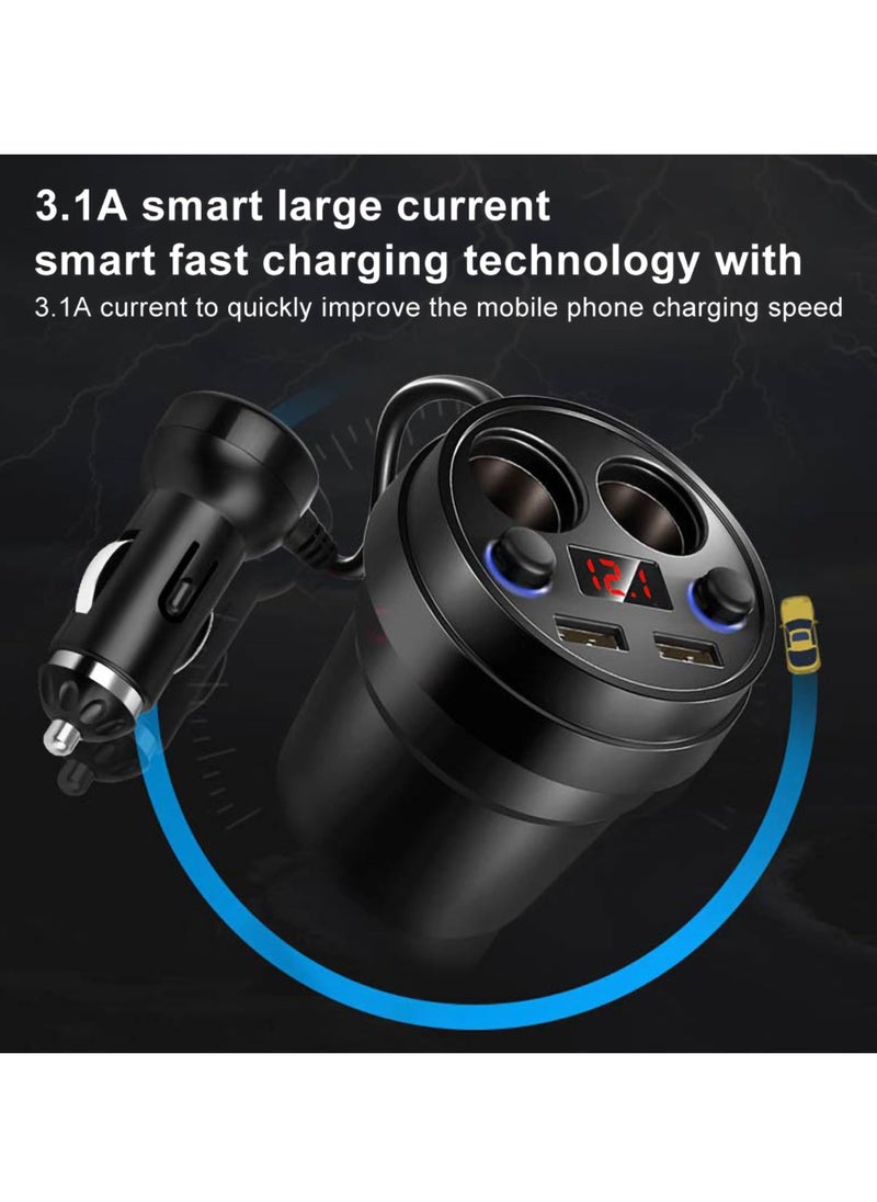 erorex - 2 Sockets Car Cigarette Lighter Splitter 12v and 24v 120w Car Power Adapter Inverter 3.1a Dual Usb Port Car Charger Quick Charging Compatible With Phone Androids Gps Dash Cam - Image 1