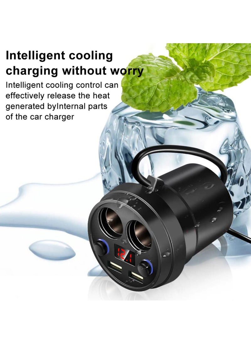 erorex - 2 Sockets Car Cigarette Lighter Splitter 12v and 24v 120w Car Power Adapter Inverter 3.1a Dual Usb Port Car Charger Quick Charging Compatible With Phone Androids Gps Dash Cam - Image 1
