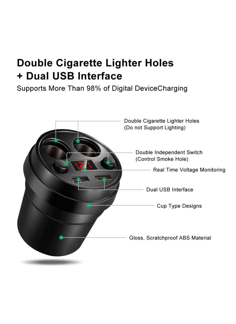 erorex - 2 Sockets Car Cigarette Lighter Splitter 12v and 24v 120w Car Power Adapter Inverter 3.1a Dual Usb Port Car Charger Quick Charging Compatible With Phone Androids Gps Dash Cam - Image 1