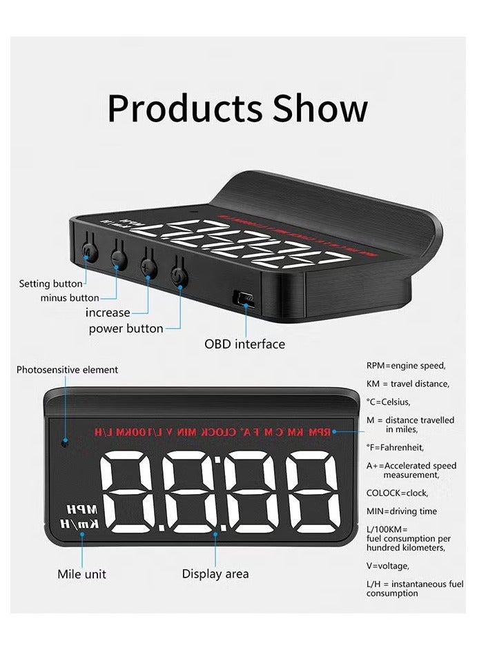 Generic Advanced M3 Car Head-Up Display with Multi-function OBD2 Interface, Real-Time Speed, RPM, Voltage, and Fatigue Driving Alerts  - Image 2