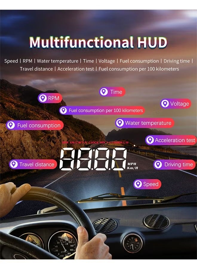 Generic Advanced M3 Car Head-Up Display with Multi-function OBD2 Interface, Real-Time Speed, RPM, Voltage, and Fatigue Driving Alerts  - Image 3