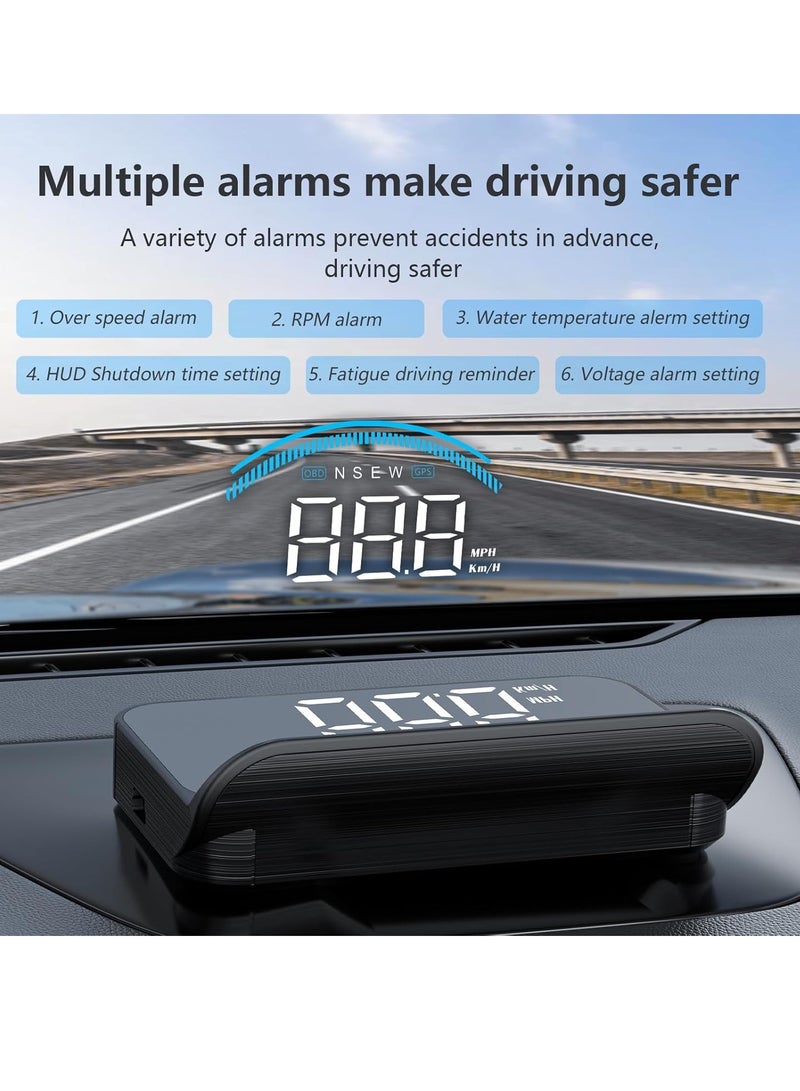 شاشة عرض اتش يو دي للسيارة، شاشة عرض لزجاج مقدمة السيارة، مقياس ذكي OBD2، أداة تشخيص السرعة عالية الدقة، عداد سرعة رقمي مع جهاز عرض إنذار السرعة/الدورات في الدقيقة/الجهد/درجة الحرارة - Image 5