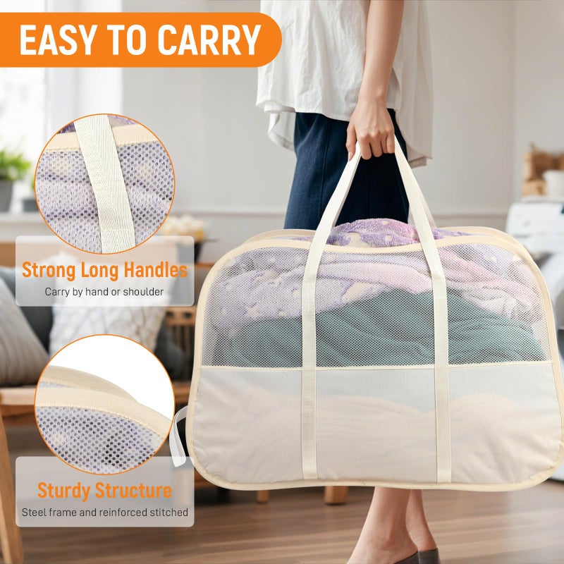 Bemkoo Collapsible Laundry Baskets with Easy Carry Handles, 95L Clothes Hamper for Storage, Foldable Laundry Basket Tear-proof, Large Pop Up Hampers for Laundry, Bedroom, Bathroom, Dorm Beige - Image 3