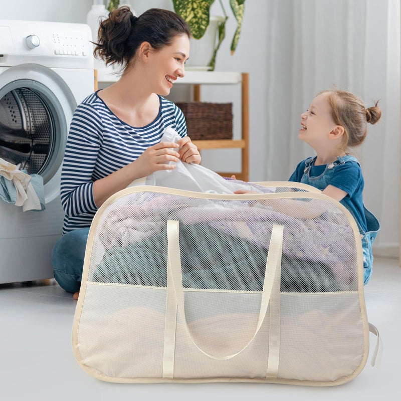 Bemkoo Collapsible Laundry Baskets with Easy Carry Handles, 95L Clothes Hamper for Storage, Foldable Laundry Basket Tear-proof, Large Pop Up Hampers for Laundry, Bedroom, Bathroom, Dorm Beige - Image 2