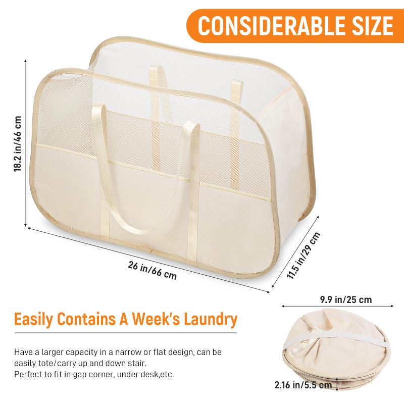 Bemkoo Collapsible Laundry Baskets with Easy Carry Handles, 95L Clothes Hamper for Storage, Foldable Laundry Basket Tear-proof, Large Pop Up Hampers for Laundry, Bedroom, Bathroom, Dorm Beige - Image 4