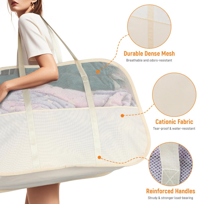 Bemkoo Collapsible Laundry Baskets with Easy Carry Handles, 95L Clothes Hamper for Storage, Foldable Laundry Basket Tear-proof, Large Pop Up Hampers for Laundry, Bedroom, Bathroom, Dorm Beige - Image 5