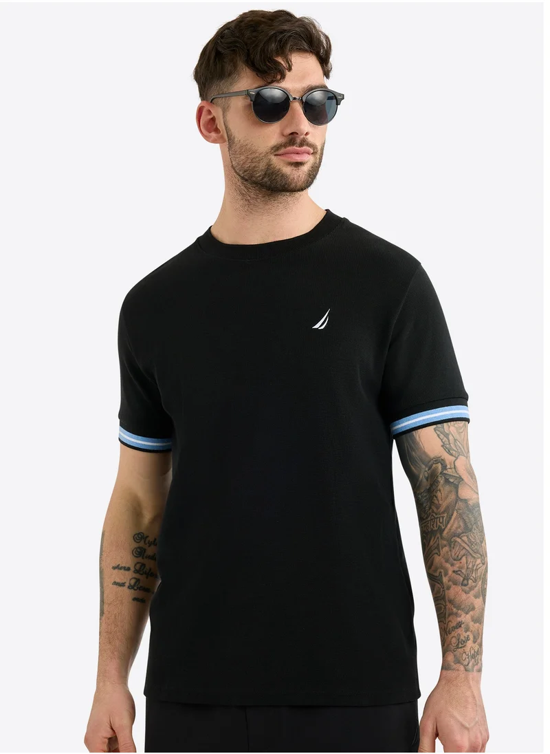 نوتيكا Men's Black Round Neck T-Shirt – Cotton Casual For All Day Comfort and Style