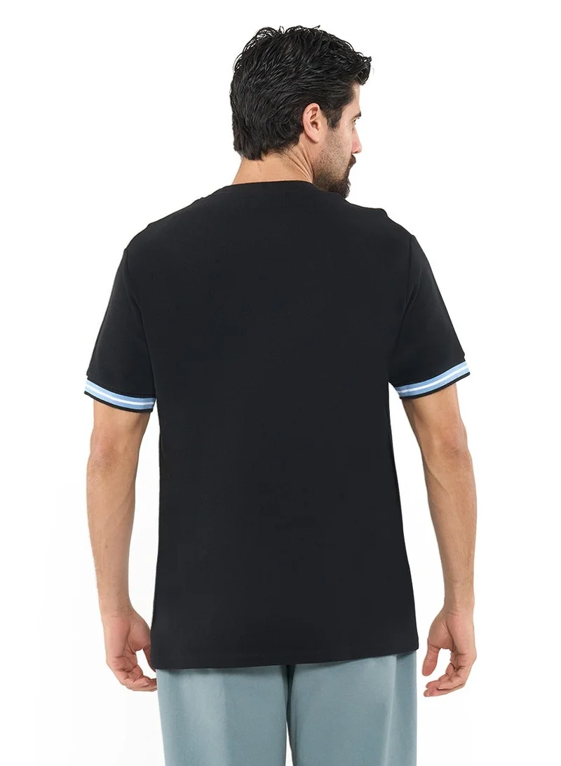 NAUTICA black Textured Regular Fit Premium Cotton Crew Neck T-shirt for Men | Best Price UAE