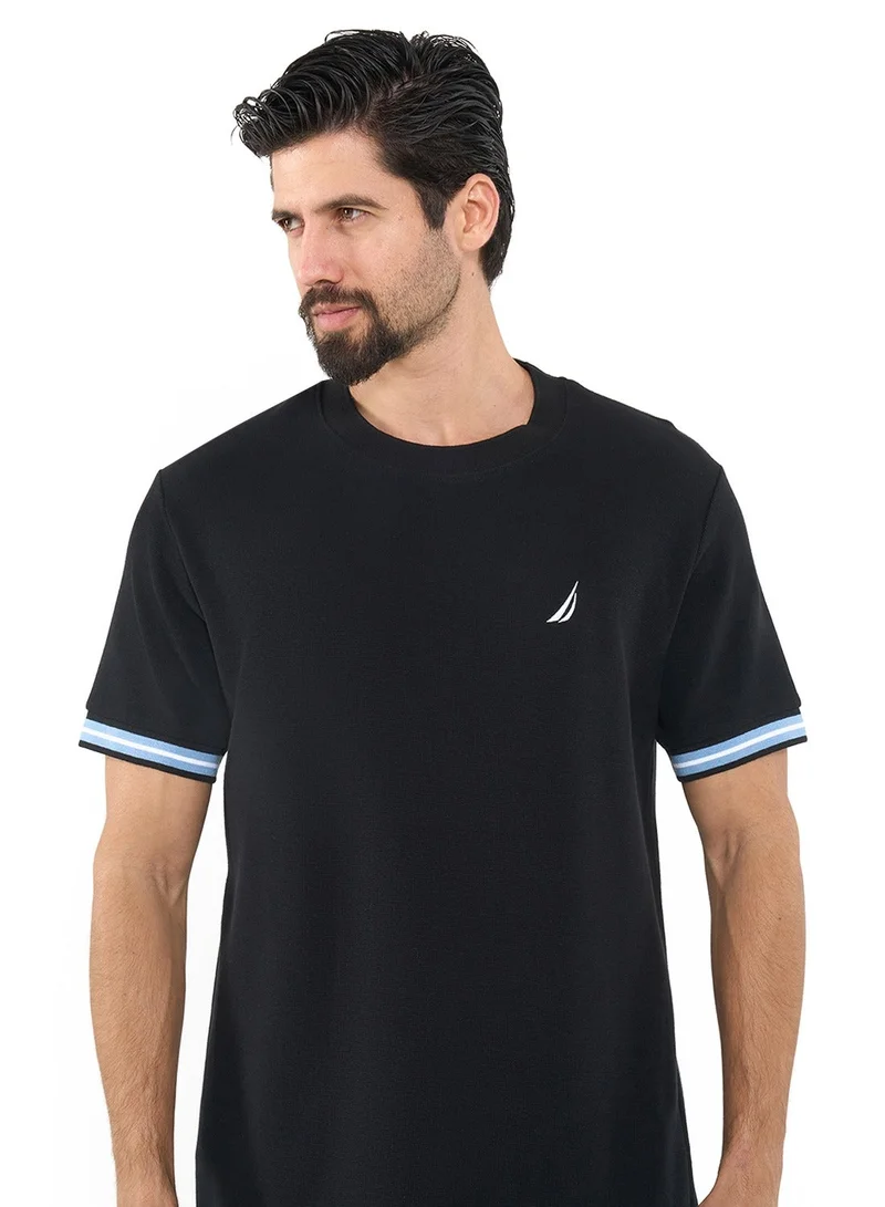 NAUTICA black Textured Regular Fit Premium Cotton Crew Neck T-shirt for Men | Best Price UAE
