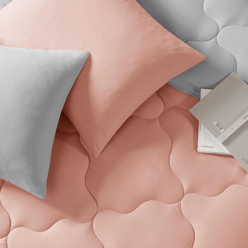 Comfort Spaces Vixie Reversible Comforter Set - Trendy Vibrant Color with Geometric Quilted Cover, Lightweight All Season Down Alternative Cozy Bedding, Sham, Coral/Gray, Full/Queen 3 piece - Image 4