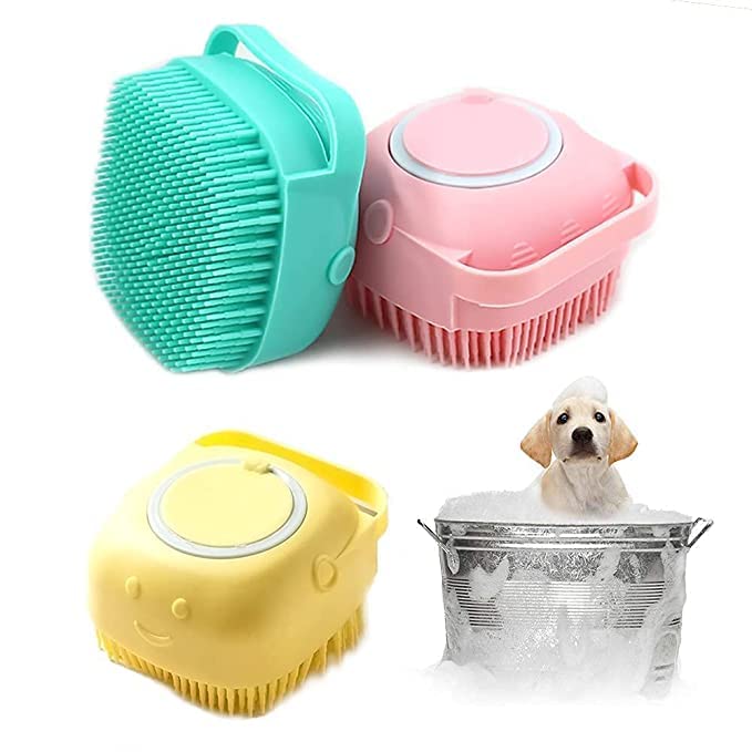 BREEPREE Dog Shampoo Dispenser Grooming Brush, Massage Grooming Brush with Bristles, Pet Bath Silicon Brush, Smooth and Soft Bath Brush for Dogs and Cats, Wow Shower Brush for Pets. - Image 1
