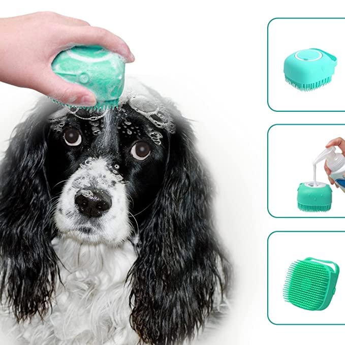 BREEPREE Dog Shampoo Dispenser Grooming Brush, Massage Grooming Brush with Bristles, Pet Bath Silicon Brush, Smooth and Soft Bath Brush for Dogs and Cats, Wow Shower Brush for Pets. - Image 2