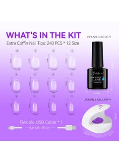 gelike ec Gelike EC Gel X Nail Kit - 240PCS Short Coffin Nail Tips, 6 in 1 UV Gel Nail Glue and Mini UV Lamp with Gift Package…  - Image 3
