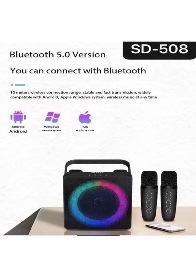 2023 New SDRD Wireless Bluetooth Speaker With 2 Microphones Portable Karaoke Machine