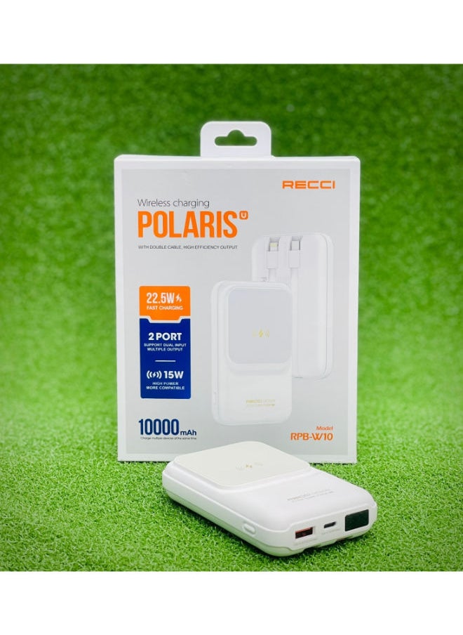 Recci Magnetic Power Bank 10000mAh Power Bank Built-in PD quick charge Lightning cable & Type-C cable 22.5W output +15W wireless charging Polaris Series  - Image 2
