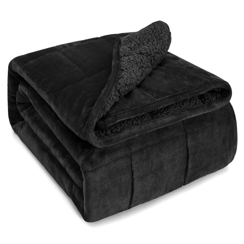 Sivio Weighted Blanket for Adult 15 lbs Sherpa Heavy Throw with Fleece Reversible Queen Size Weighted Blanket for Men and Women Deep Sleeping 60 x 80Inches Dual Sided Black