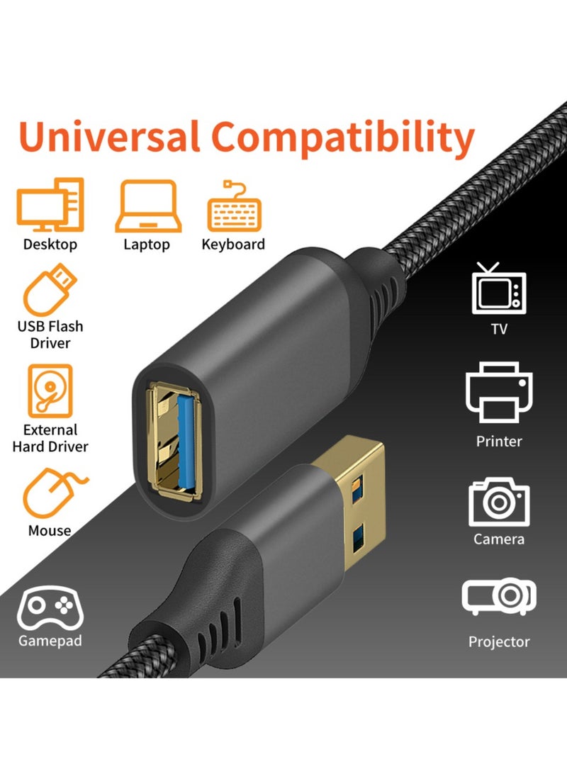 SHIXIN 2m USB male to female extension cable | USB high-speed transmission aluminum shell extension cable | Aluminum alloy braided USB adapter cable | male to female U-disc hard disk mouse extension cable | computer data transmission converter - Image 5