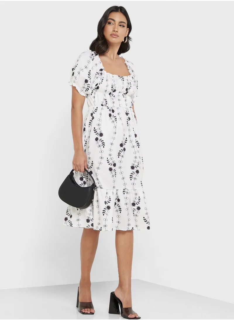 ELLA Puff Sleeve Pleat Dress