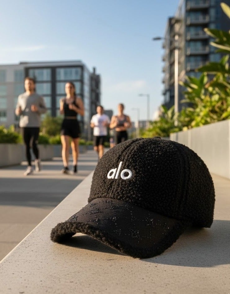 ألو كاب شتوي فرو ناعم للنساء بتصميم ALO عصري – لون أسود أنيق مع تطريز مميز – قبعة دافئة ومريحة للاستخدام اليومي والخروجات الشتوية - Image 5