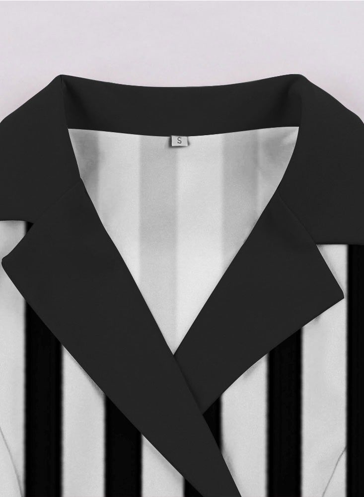 Elegant Button Detail Dress  stripes Work  Casual Dress Cocktail Swing Dress  - Image 3